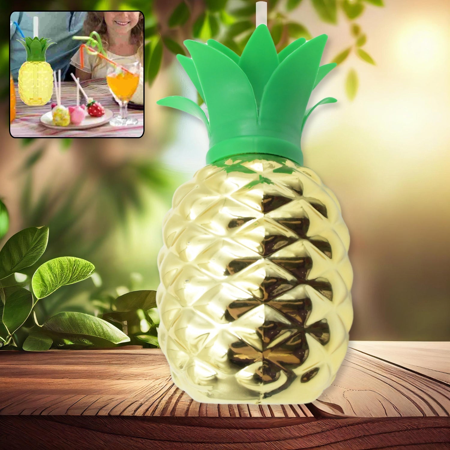 Plastic Pineapple Cups with Straw (1 Pc) - Party Favors, Hawaiian, Beach Plastic Pineapple Cups with Straw (1 Pc) - Party Favors, Hawaiian, Beach